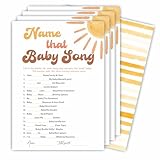 Name That Baby Song Game Kits For Baby Shower - 30 Double-Sided Fill In Watercolor Sunshine Style Game Cards 1 Answer Card For Gender Reveal, Baby Announcement, Party Favor & Supplies - C10
