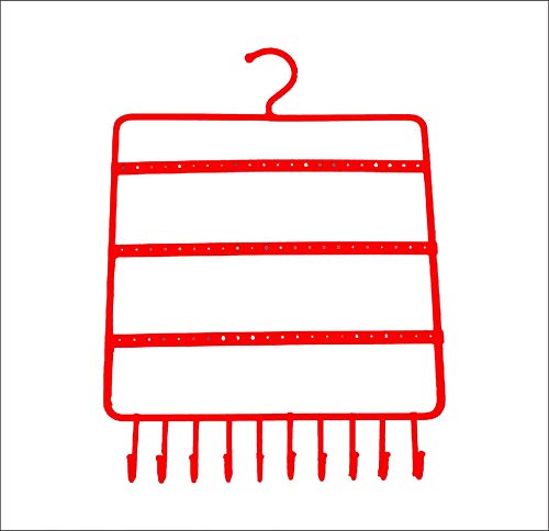 Kraxta Display Stand Metal Jewellery with 10 Hanging Hooks and 60 Earing Holes - Valentine Red