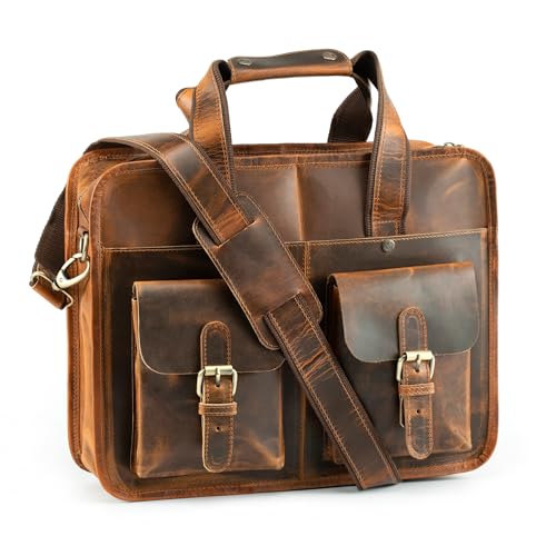 Handmade World Leather Laptop Briefcase Messenger Bag For Men Women 'Arthur Travel' Fits 15 Inch Computer Crossbody Satchel Bag For Office Work - Main Image