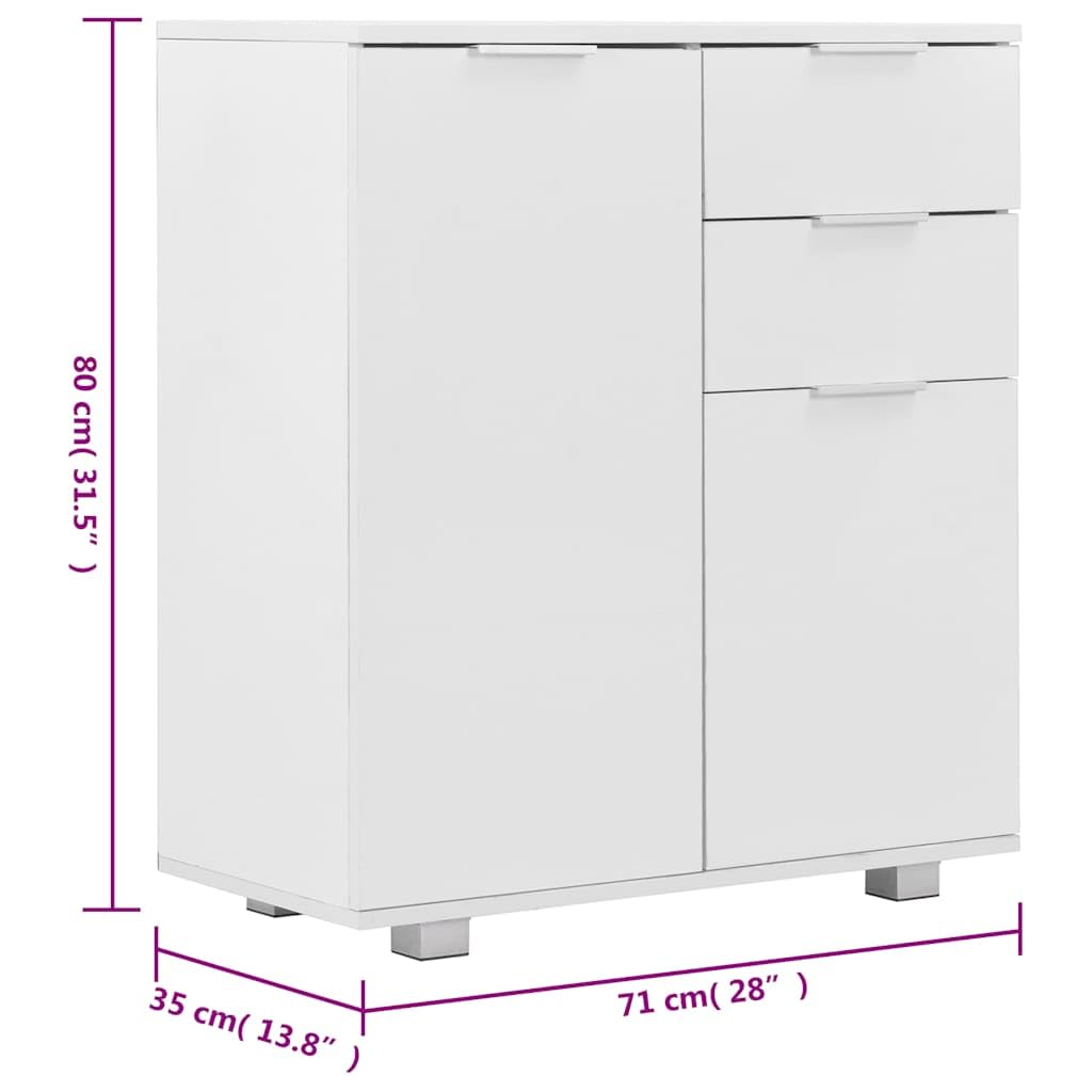 Credenza bianca lucida, 71 x 35 x 80 cm, comò con ante