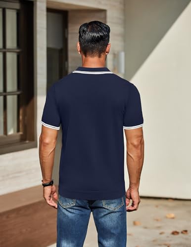 COOFANDY Men's Knit Polo Shirts Short Sleeve Casual Button Golf Polo Shirts Collared T Shirt4