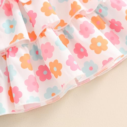 Image of Toddler Baby Girl Summer Clothes Kids Short Sleeve Solid T-Shirt Ruffle Daisy Skirts Overalls Dress Outfit 18M-6T