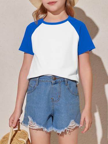Image of Imily Bela Kids Girls T Shirts Casual Raglan Short Sleeve Crewneck Color Block Summer Tees 5-14 Years