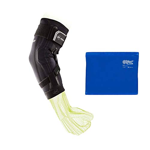 DonJoy Performance Bionic II Elbow Support Brace (Small) and Chattanooga ColPac Reusable Gel Ice Pack Cold Therapy - Blue Vinyl - Standard - (11 in x 14 in) - Value Bundle