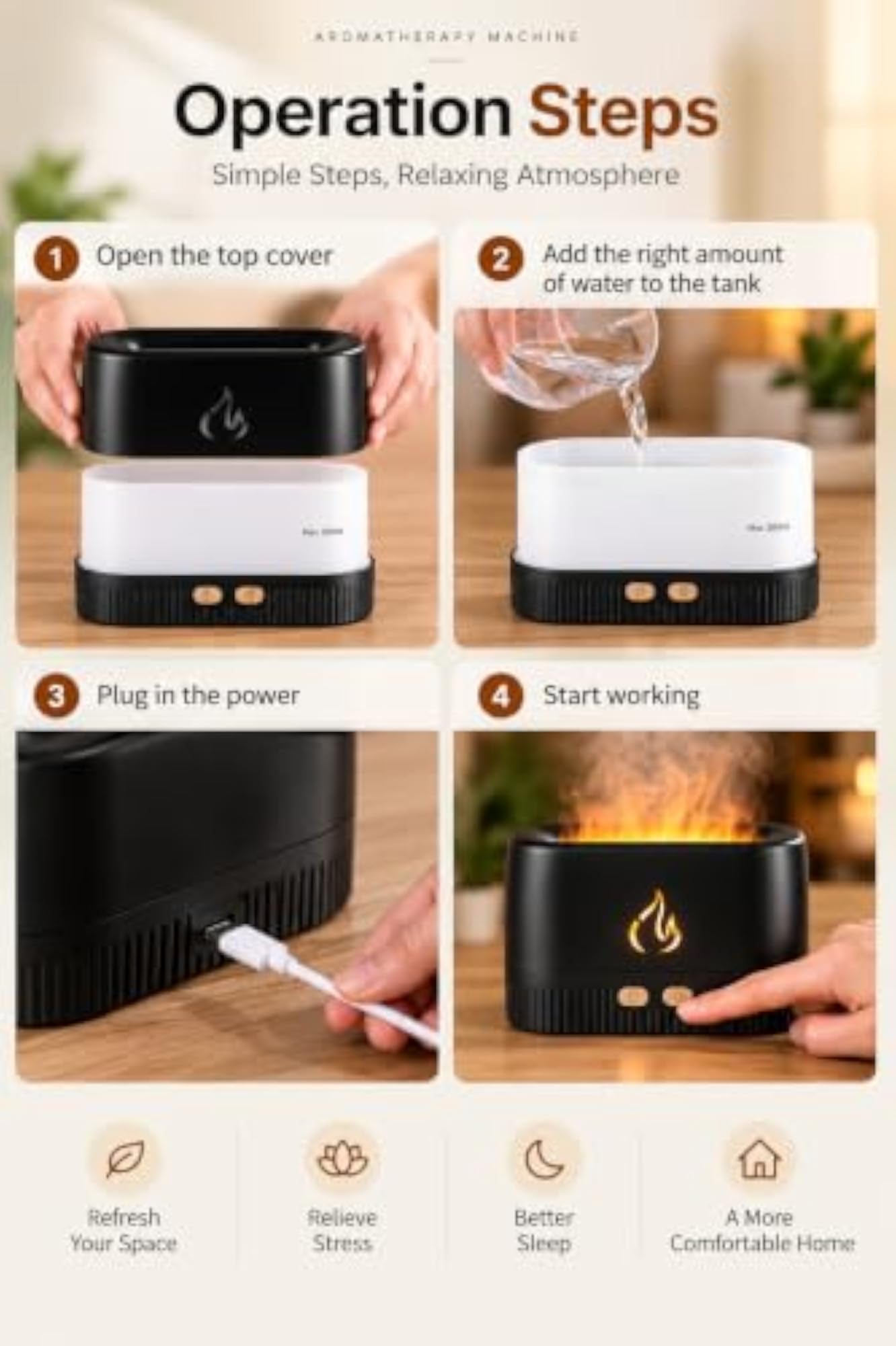 H3 Flame Humidifier & Aroma Diffuser, Gift