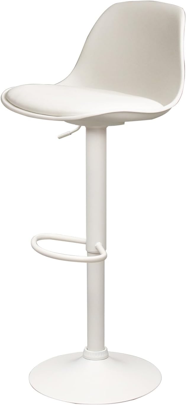 WY-459 Counter Chair, Elevating Type, Bar Chair, Height Adjustment, Rotating, High Stool, Stylish, PU Leather Seat (White)