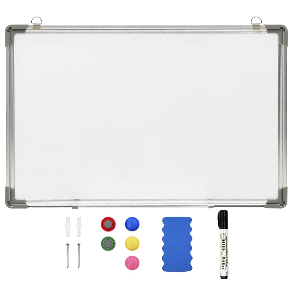 Pizarra blanca magnética blanca de 50 x 35 cm de acero con marco de aluminio, pizarra blanca para oficina, escuela, oficina en casa, incluye rotulador, borrador, imanes y material de montaje