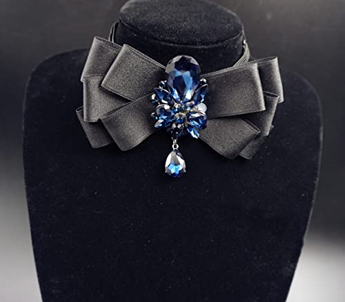 Black Bow Ties For Men Ribbon Tie Blue Rhinestone Brooches Pin Shirt Tie Crystal Pendant Collar Pin Shirt Clothes Necktie Bowknot Brooch Pin (Black) #TOP2