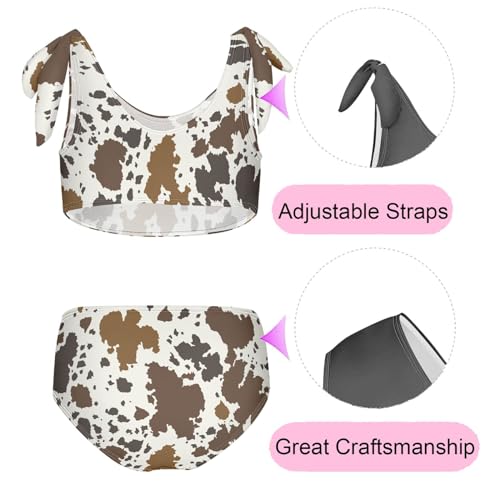 CaTaKu Girls' Swimwear Cow Print Brown Toddler Bathing Suit for Girls Swimsuit Size 3-12T Bikini Set2