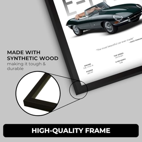 Image of Jaguar E Type Poster | Framed E Type A4 Sized (31 x 23 cm) | Jaguar Car Poster for Wall, Gift for Boys, Vintage Frames | Classic Car Posters for Wall, Bedroom, Hostel, Study Area, Hostel (F 029)