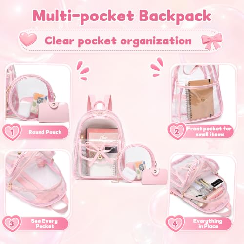 Image of I IHAYNER Girls Bowknot 3-Pieces Fahsion Leather Backpack Backpack Purse for Women Rucksack for Ladies Shoulder Bag