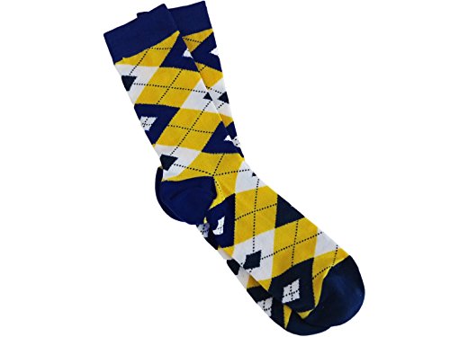 Argyle Men's Cotton Blend Dress Socks Yellow Navy Blue Size 7-132