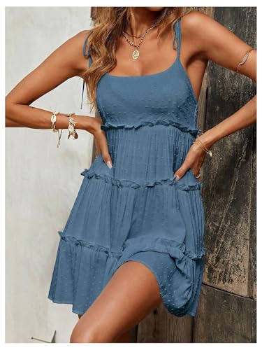 Image of MakeMeChic Women's Boho Mini Dress Summer Vacation Sundress Dots Sleeveless Cami Country Short Dress