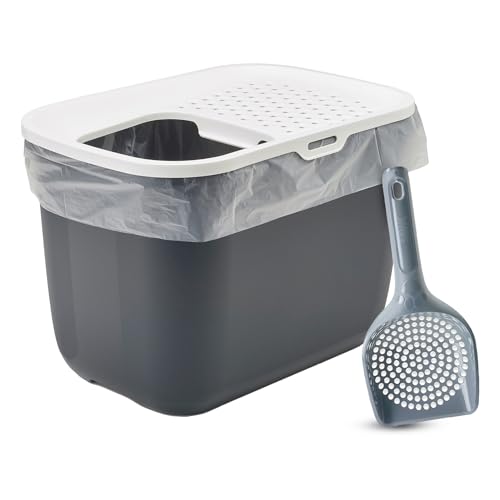 Combo of Savic Hop in Modern Cat Litter Tray, Cat Litter Box, Anthracite (58 x 38 x 38cm), Training Aid, Odor Reduction and Savic Plastic Micro Cat Litter Scoop (Color May Vary) (B0D31SRC8D) Amazon Price History, Amazon Price Tracker