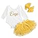IBAKOM Nouveau-né bébé filles 1er premier anniversaire tenues fête Floral dentelle maille manches longues barboteuse body + tutu tulle jupe + bowknot bandeau accessoires photo Jaune 9-12 mois