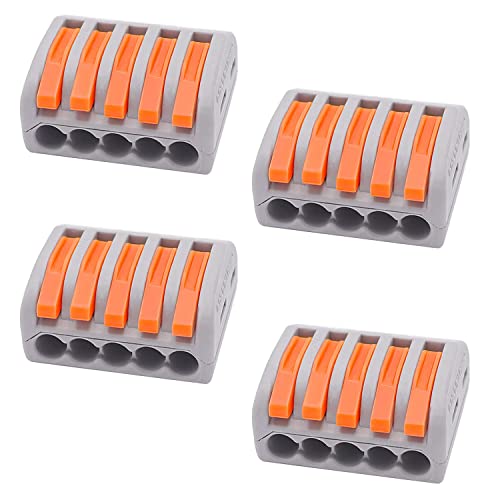 Image of Lever Wire Splicing Connectors - Push-in Electrical Connectors - 5 Port Quick Conductor - Splicing Connectors (4pcs, 5-Port, Orange)