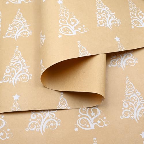 15M Roll Package Christmas Wrapping Paper, Kraft Paper Printed with Tree and Star Recyclable Wrapping Paper for Christmas Party Gift — photo 2