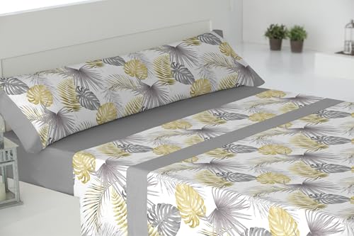 Cisne Rojo Juego Sábanas Poliéster Algodón para Cama 150 cm. Color Gris. Modelo Hawai. (200057-150-G)