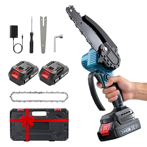 Mini motosierra de 21 V, mini motosierra, con 2 baterías de 7,5 Ah | 6 pulgadas motosierra eléctrica inalámbrica, 800 W, podadora de batería, tamaño de ramas y bricolaje, jardinería