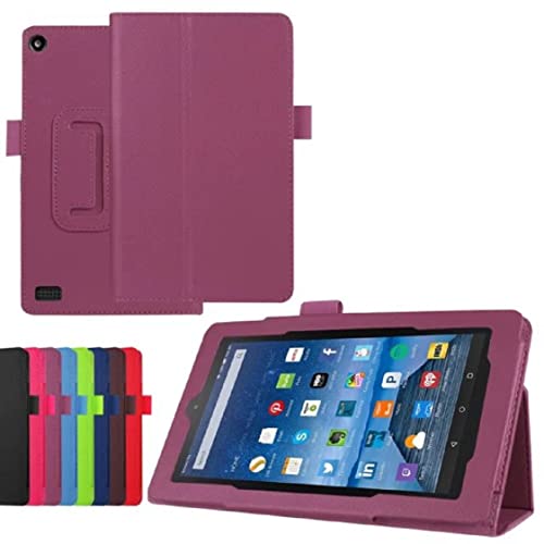 SATURCASE Case for Amazon Fire 7 2017 2019 PU Leather Flip Folding Folio Stand Protective Cover for Amazon Fire 7 2017 2019 released (7th 9th Generation) (Purple)