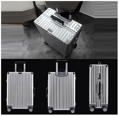 Aluminium Suitcase Large Silver Cabin Suitcase Hand Luggage Suitcase with Spinner Wheels TSA Combination Lock,5，29in4