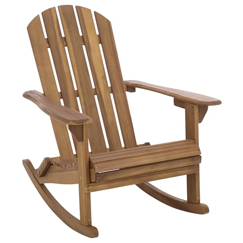 SAFAVIEH Outdoor - Stowe Adirondack Rocking Chair - Teak-Brown Solid Wood - Weather Resistant - Ideal for Patio, Deck, Porch, Backyard, 18.3" Seat Height (PAT6001A)