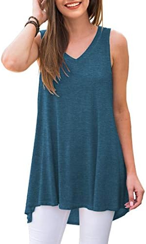 AWULIFFAN Women's Summer Sleeveless V-Neck T-Shirt Short Sleeve Sleepwear Tunic Tops Blouse Shirts (Variegated Blue,Large)