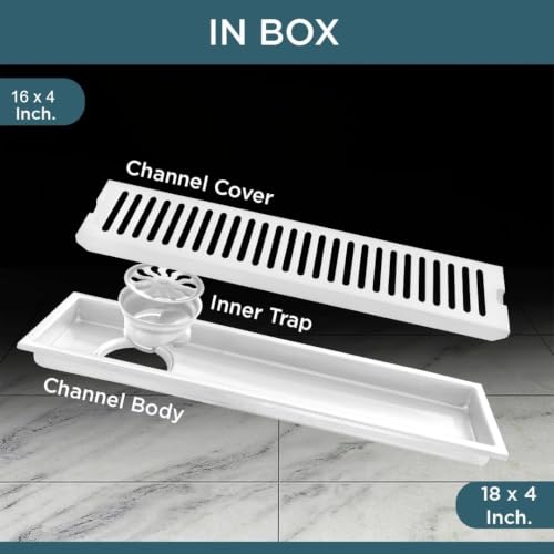 Image of Bathroom Drain Jali Big Size 16 x 4 Inch Drainer Cover | Linear /Vertical 304 Grade Stainless Steel Floor Drain Channel with Cockroach Trap | Shower Water Drainer