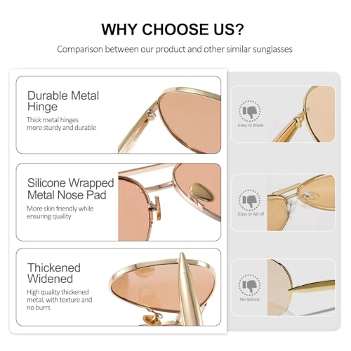 Oversized Aviator Sunglasses for Women Men 70s Trendy Sardine Big Sun Glasses Gold Metal Frame Shades4