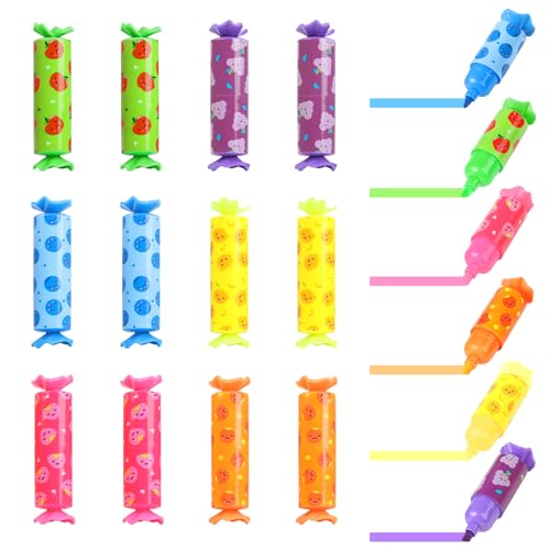 ZALAON 12 Stück Mini Bonbonförmiger Textmarker ，6 Farbe kleine textmarker mini Mit einer Vielzahl von Obstdrucken für Kinder lustige Stifte für Kinder lustige stifte für kinder