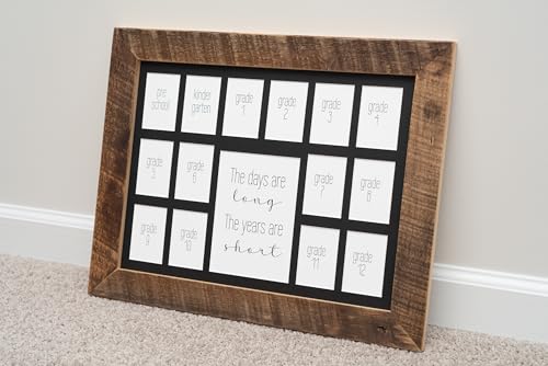 Image of Rustic Red Door Co. 12x16 School Days Picture Frame with Multiple Openings - School Years Photo Collage - The Days Are Long - 1 Pre-School & Kindergarten to 12th Grade (15 Photos, 1PreK-12th, Black)