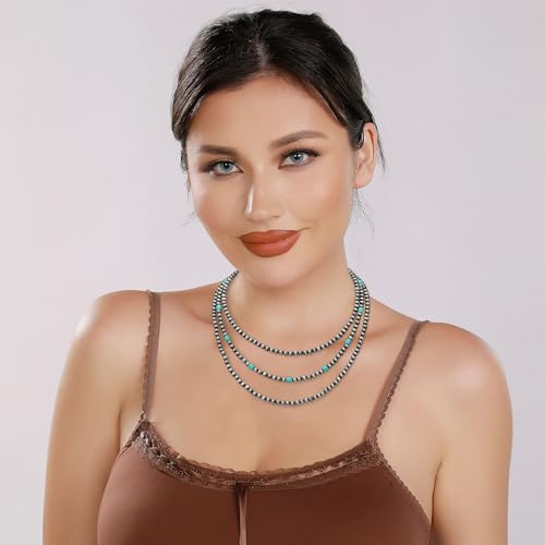 Bocar 3 pcs Navajo Pearl Beads Collar Necklace Set Turquoise Handmade Necklaces Jewelry for Women Gift (NK-10773)2