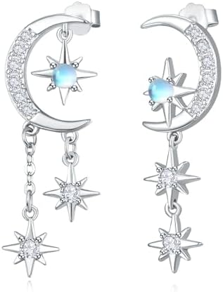 KINGWHYTE Moonstone Earring Star Earrings 925 Sterling Silver Sun and Moon Earrings Milky Way Astronaut Earrings Jewellery Gifts for Women Girl Friends