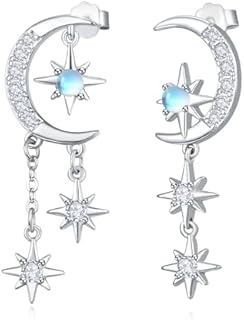 KINGWHYTE Moonstone Earring Star Earrings 925 Sterling Silver Sun and Moon Earrings Milky Way Astronaut Earrings Jewellery Gifts for Women Girl Friends