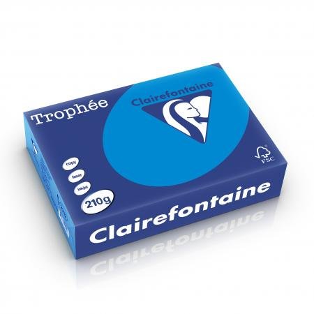 Clairefontaine 2212C - Karton mit 4 Ries à 250 Blatt Druckerpapier / Kopierpapier Trophée, DIN A4 (21x29,7 cm), 210g, Karibikblau intensive Farbe, 1 Karton