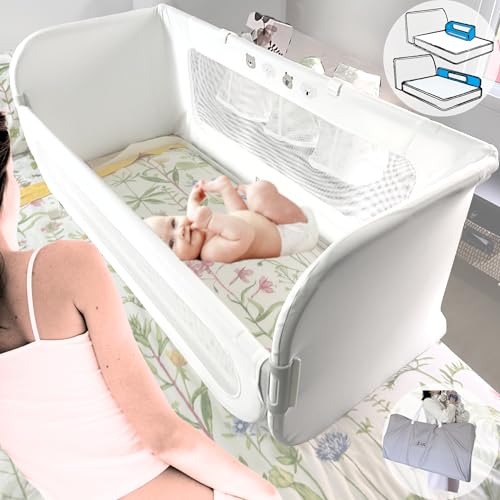 KOKOTTA Cuna Colecho Evolutiva: Se Convierte en Barrera de Cama - Plegable, Anclaje Seguro, Funda Lavable - Incluye Cestas de Almacenamiento y Bolsa de Viaje - Desde Recién Nacido hasta 6 Años