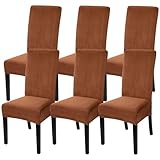 SearchI Velvet Dining Room Chair Covers Set of 6, Stretch Parsons Chair Slipcovers Spandex Removable Washable Kitchen Chair Covers Protector for Dining Room, Hotel, Ceremony(Velvet Camel)