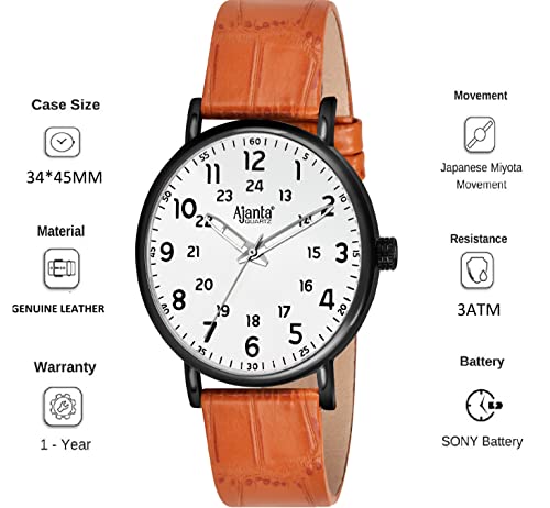 Image of Ajanta Quartz Analogue Dial with Leather Belt Men's Watch-702TAG /4 (Tan Silver)
