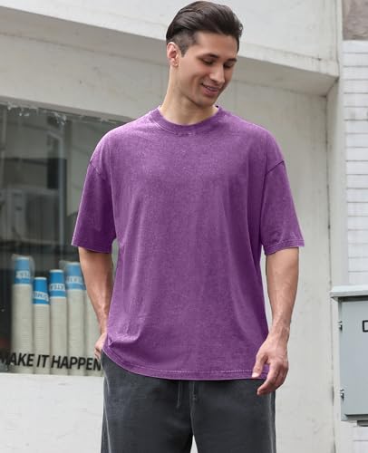 Image of Men's Oversized Cotton T-Shirts Loose Fit Vintage Washed Tee Unisex Short Sleeve Casual Shirts Tops