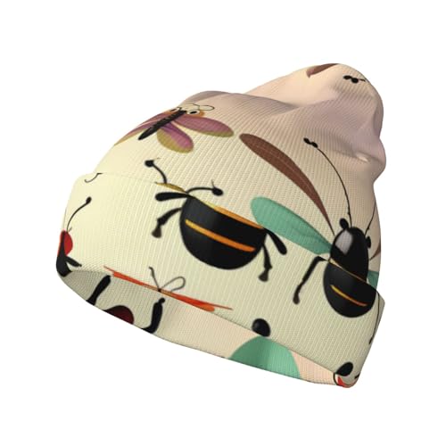 WZYCWB Gorro de punto con diseño de insectos pequeños, cálido y cómodo, resistente al viento y transpirable para estaciones frías, color negro