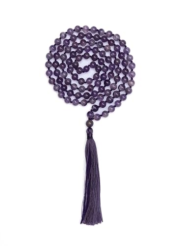 108 Beads Amethyst Mala Necklace or Bracelet For Meditation, Yoga, Prayer & Spiritual Healing - Handcrafted 8mm Natural Gemstone Japa Mala for Mindfulness, Chakra Balancing, & Inner Peace