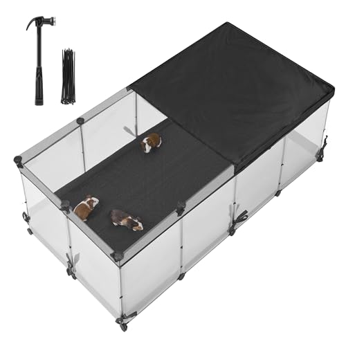 SONGMICS Parc Enclos, Enclos pour Petits Animaux, Panneaux Semi-Transparents, Toile Respirante, Tapis Imperméable, pour Lapin, Hérisson, Cochon d'Inde,...