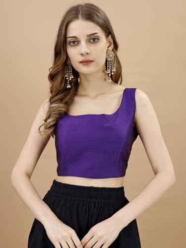 Image of Womanista Women's Taffeta Solid Sleeveless Readymade Saree Blouse for Women Stylish