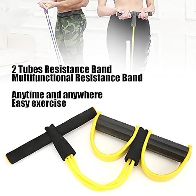 Multifunctional Tension Rope, Resistance Band with Foot Pedal, 2 Tubes Elastic Yoga Pedal Puller Resistance Band for for Abdomen/Waist/Arm/Leg Stretching Slimming Training