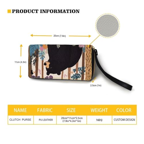 Lightweight Bear Womens Zipper Wallet for Travel Pu Leather Womens Wristlet Purse Novelty Trendy Credit Card Holder with Grip Hand Strap3