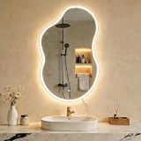 SHYFOY 43” x 23” Irregular Cloud-Shaped LED Wall Mirror, Modern Asymmetrical Silver Wall Mirror with Backlit Light for Bedroom, Living Room, Bathroom, Entryway
