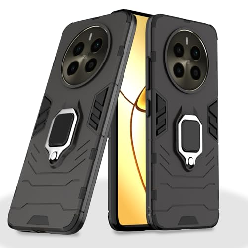 Image of Pikkme Polycarbonate D5 Tough Armor Back Cover|360 Protection Case|Ring Holder Stand Bumper Case for Realme 12 Plus 5G /P1 5G /Narzo 70 5G /70 Pro 5G(Black)