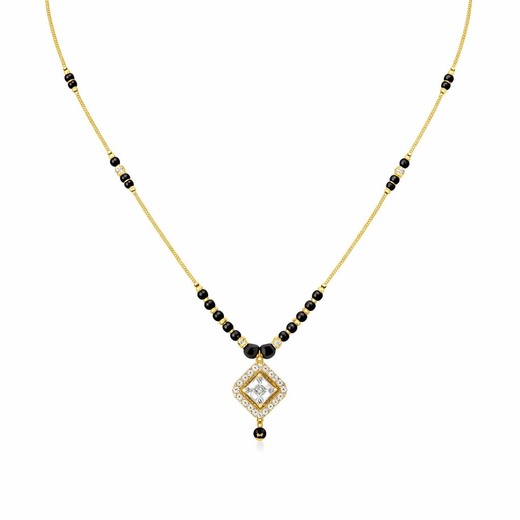 Women’s Gold-Toned Mangalsutra Necklace with Black Beads & Diamond-Shape CZ Pendant | Traditional Indian Bridal Jewellery for Daily & Festives Wear-image-43