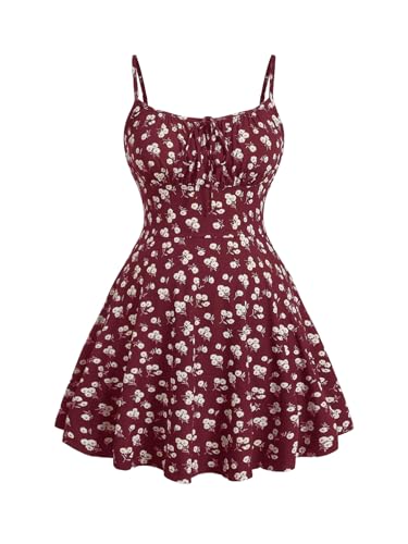 Image of Floerns Women's Plus Size Boho Floral Milkmaid Bow Tie Ruched Cami Summer Holiday Flowy Mini Dress