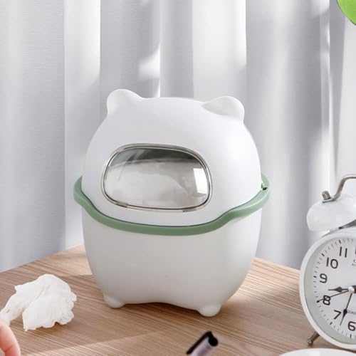 Image of Cute Cartoon Bear Mini Table Top Dustbin with Lid, Small Desk Trash Can for Kids Study Table, Desktop Garbage Bin for Office, Bedroom, Makeup Table, Plastic Wastebasket